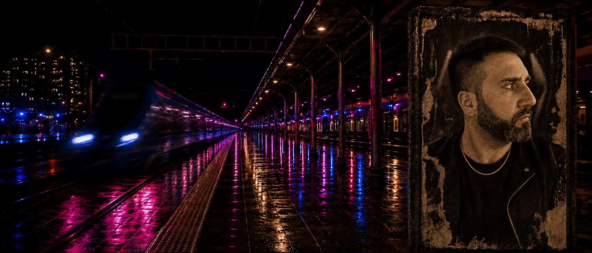LICIOUS en una estación nocturna durante la era Cambia de Estación